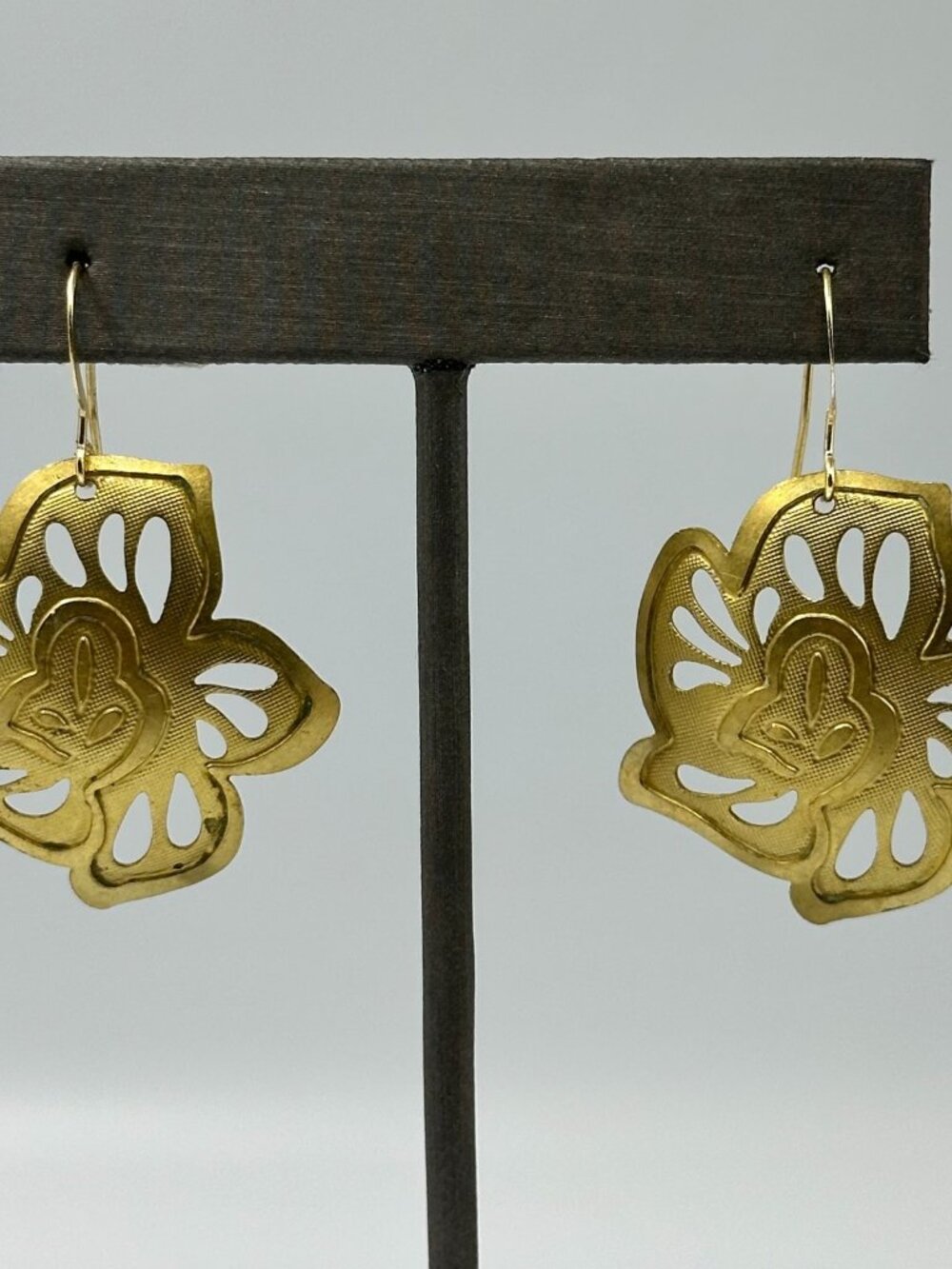 3/$30 Brass Flower Earrings Cutout Floral Dangle Pierced Lightweight Boho